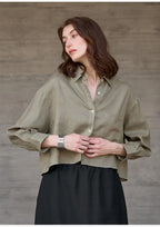 Chemise courte oversize pour femme, 100 % lin
