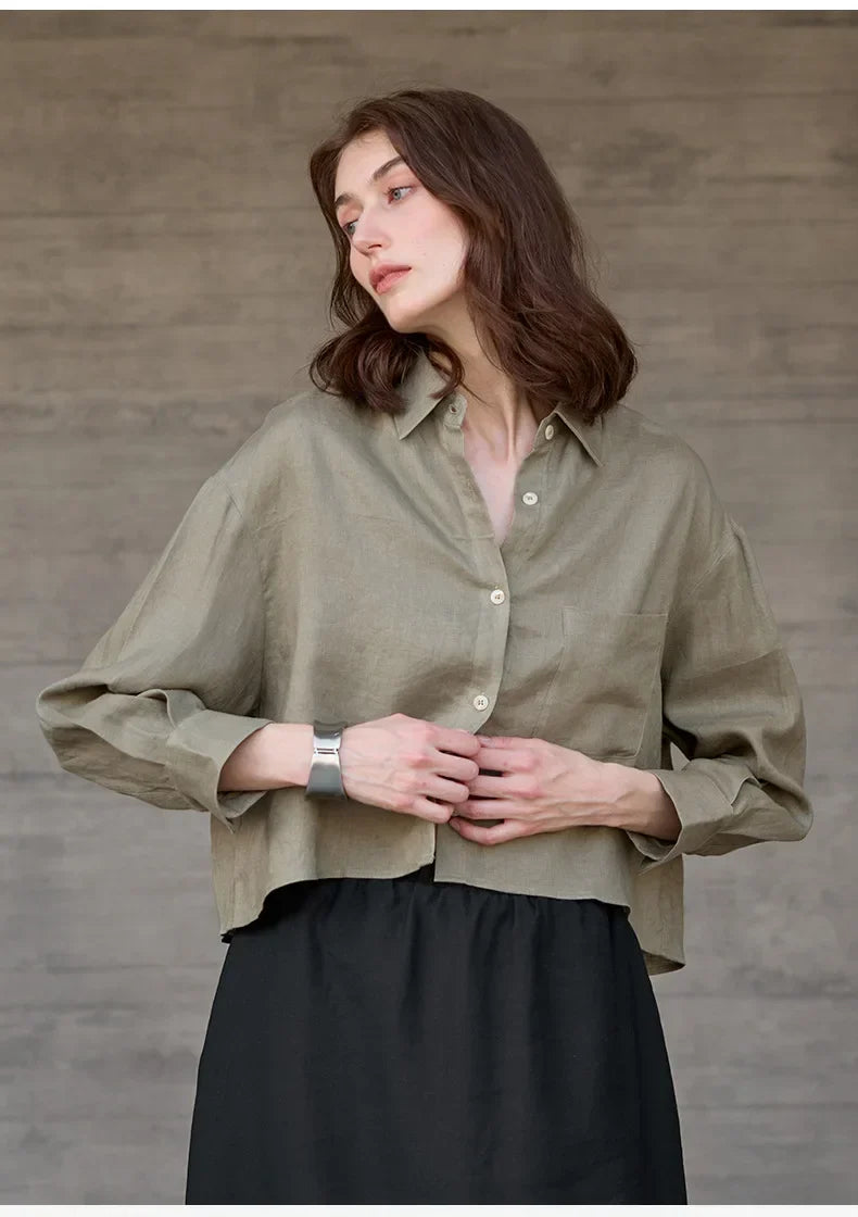 Chemise courte oversize pour femme, 100 % lin