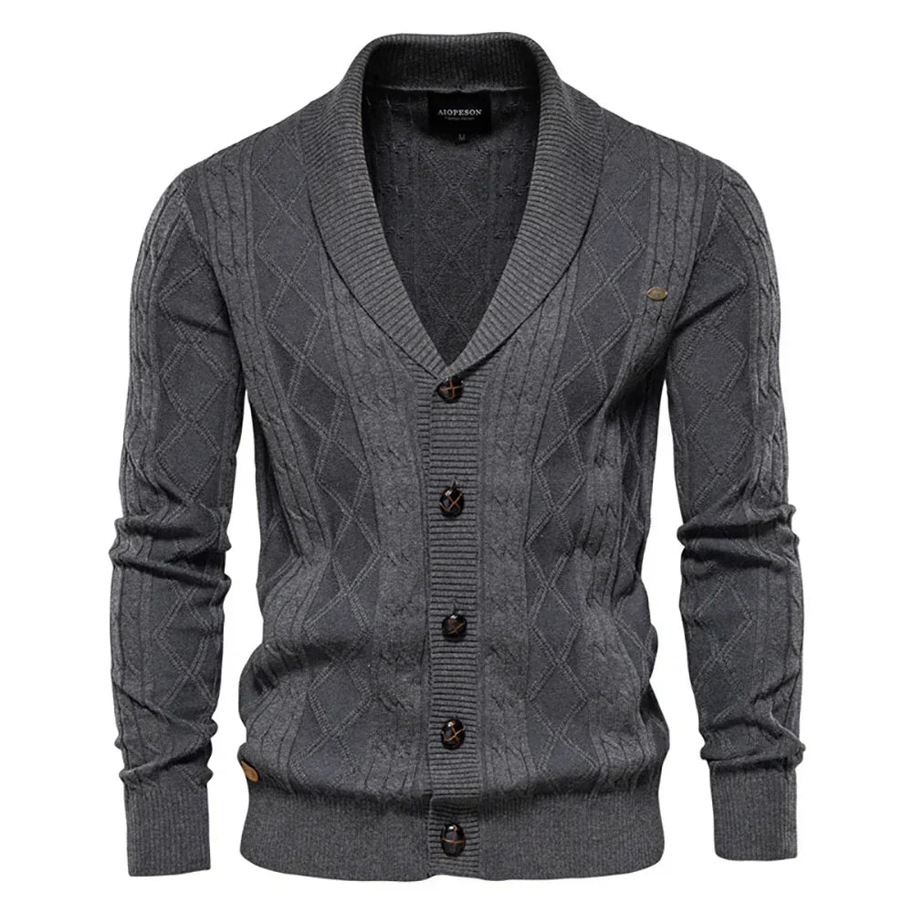 Cardigan homme à col châle - Pull torsadé élégant avec boutons