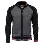 Cardigan Uomo Bicolore con Zip e Collo Alto a Coste