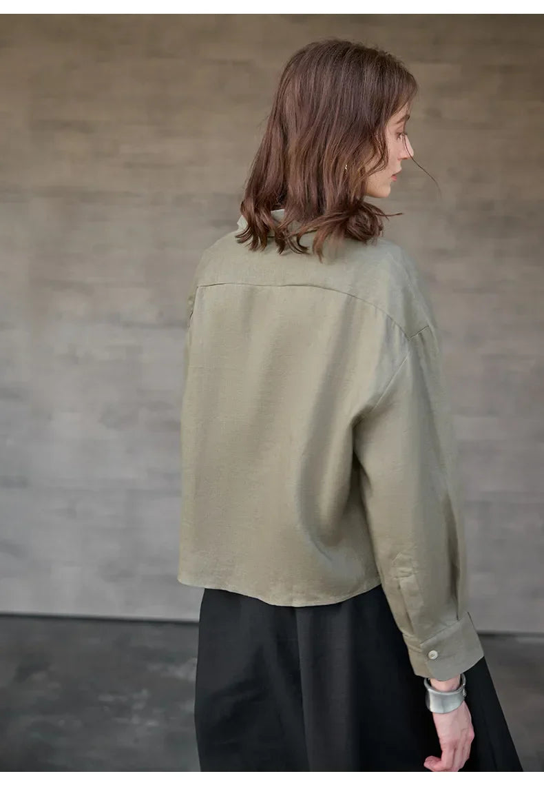 Chemise courte oversize pour femme, 100 % lin