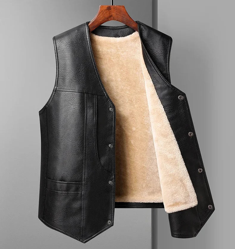 Chaleco de hombre de invierno de cuero con forro de forro polar – Calidez y estilo clásico