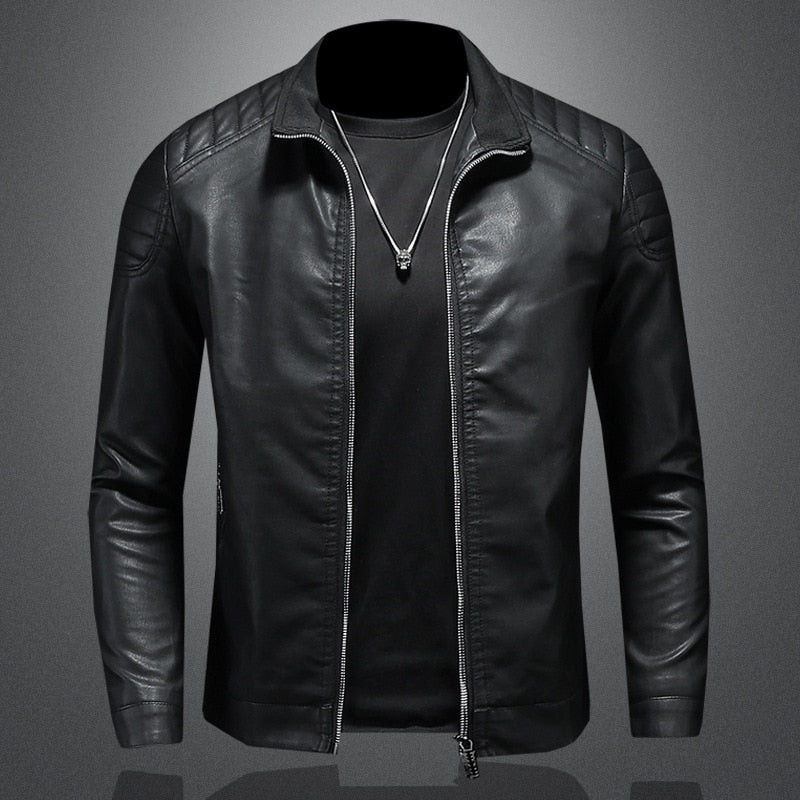 Giacca Biker Uomo in Pelle con Spalle Trapuntate
