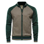 Cardigan Uomo Bicolore con Zip e Collo Alto a Coste