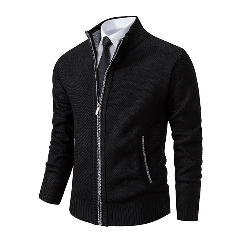 Cardigan Uomo Testurizzato con Zip Integrale e Collo Alto