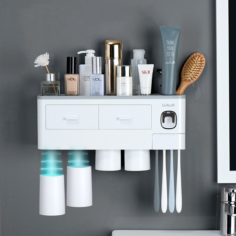 Attrezzatura Intelligente per il Bagno | Include dispenser per dentifricio, porta spazzolini e cassetti per la conservazione