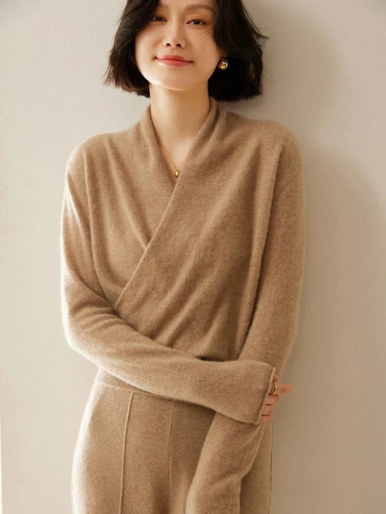 Pull femme croisé sur le devant – Élégant, ajusté et à manches longues