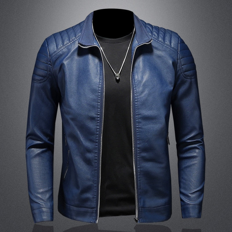 Veste biker pour homme en cuir avec épaules matelassées – style motard moderne et décontracté