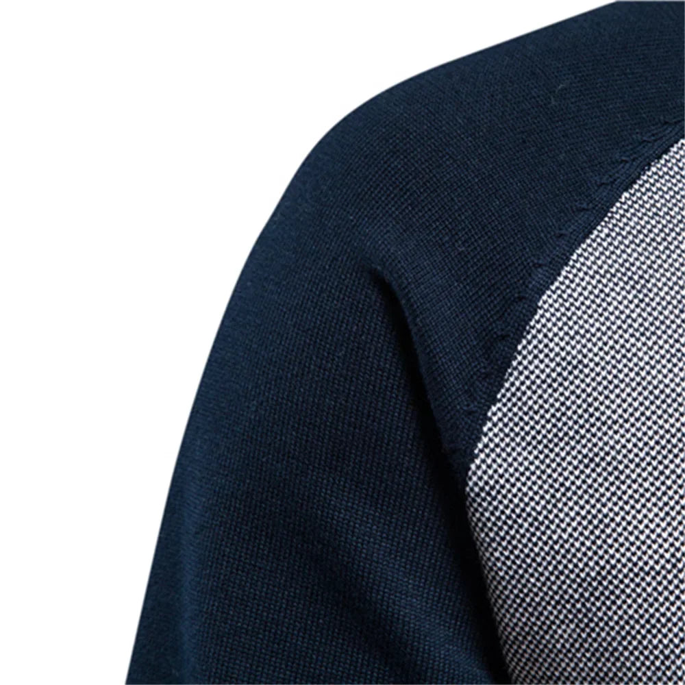 Cardigan Uomo Bicolore con Zip e Collo Alto a Coste