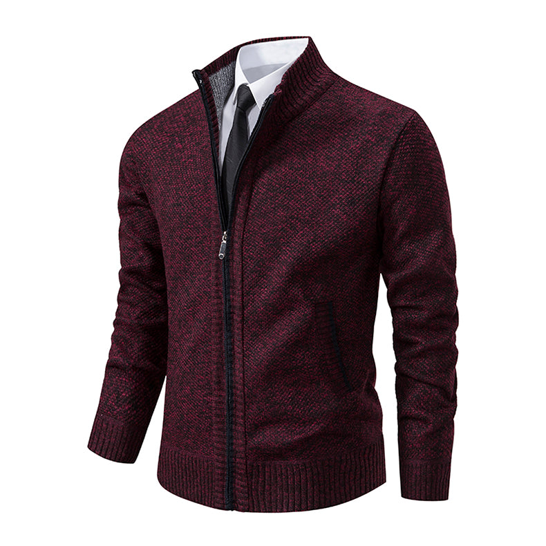 Cardigan Uomo Testurizzato con Zip Integrale e Collo Alto