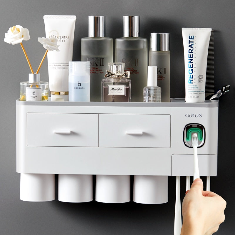 Attrezzatura Intelligente per il Bagno | Include dispenser per dentifricio, porta spazzolini e cassetti per la conservazione