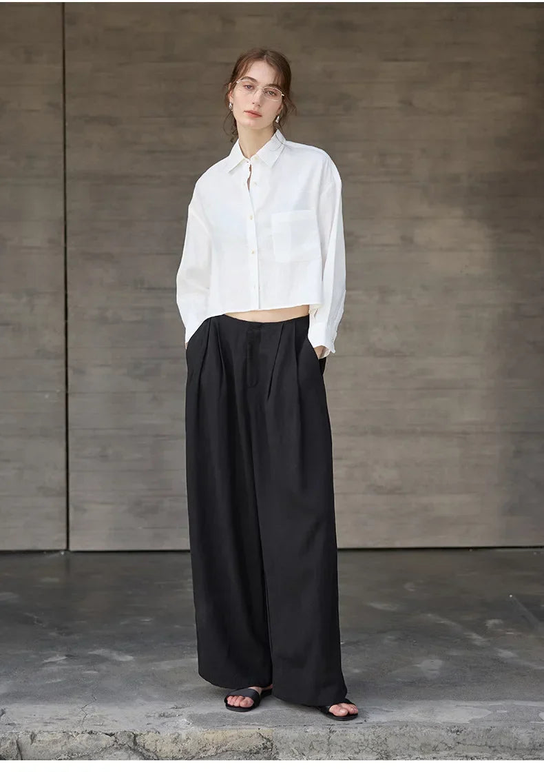 Chemise courte oversize pour femme, 100 % lin