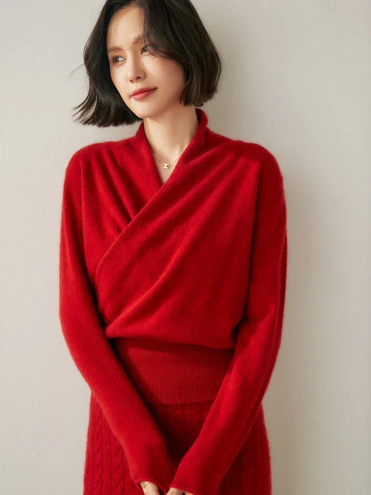 Pull femme croisé sur le devant – Élégant, ajusté et à manches longues