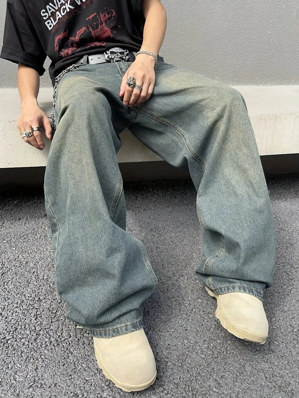 Jean baggy homme à jambe large - denim streetwear imprimé