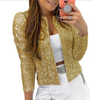 Giacca Corta Donna Glitter Senza Colletto