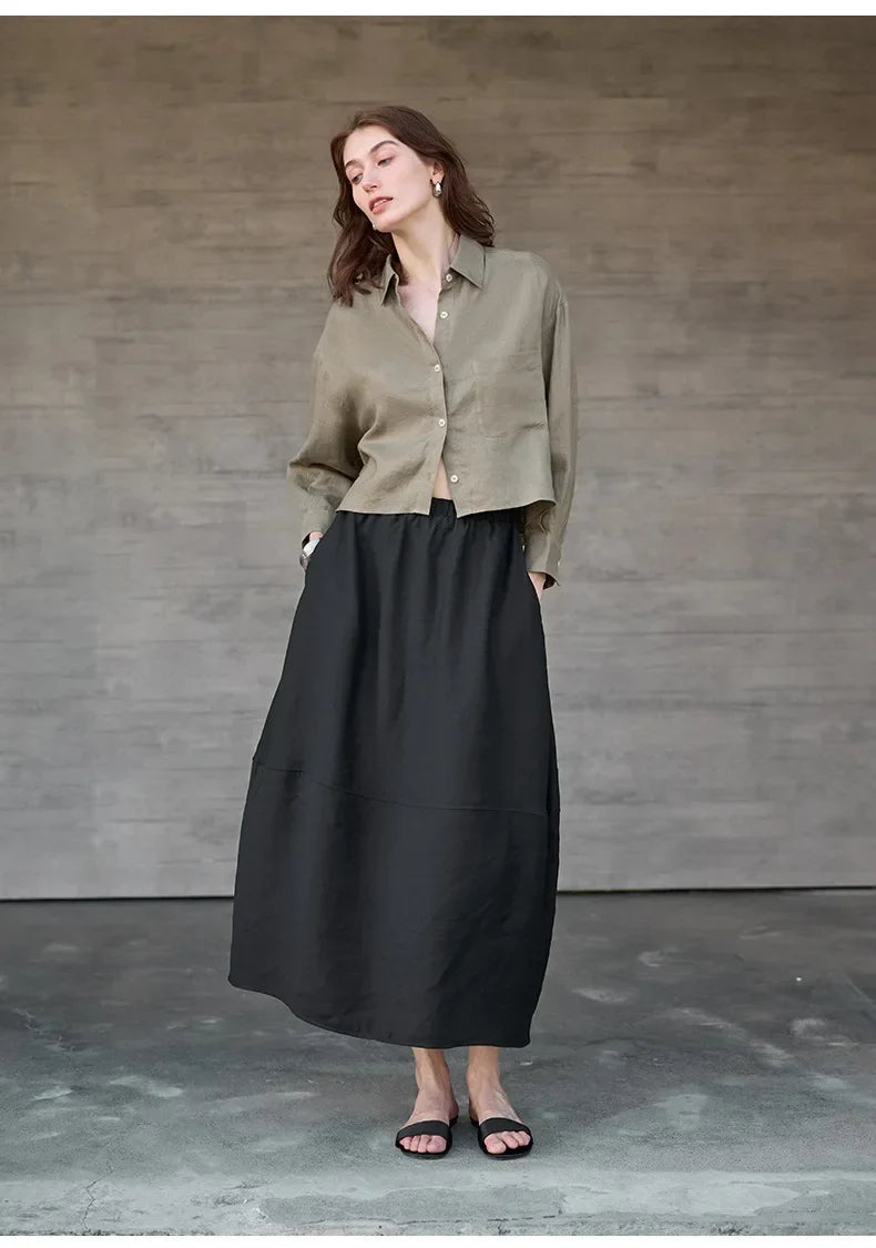 Chemise courte oversize pour femme, 100 % lin