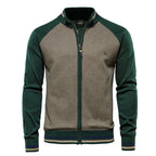 Cardigan Uomo Bicolore con Zip e Collo Alto a Coste