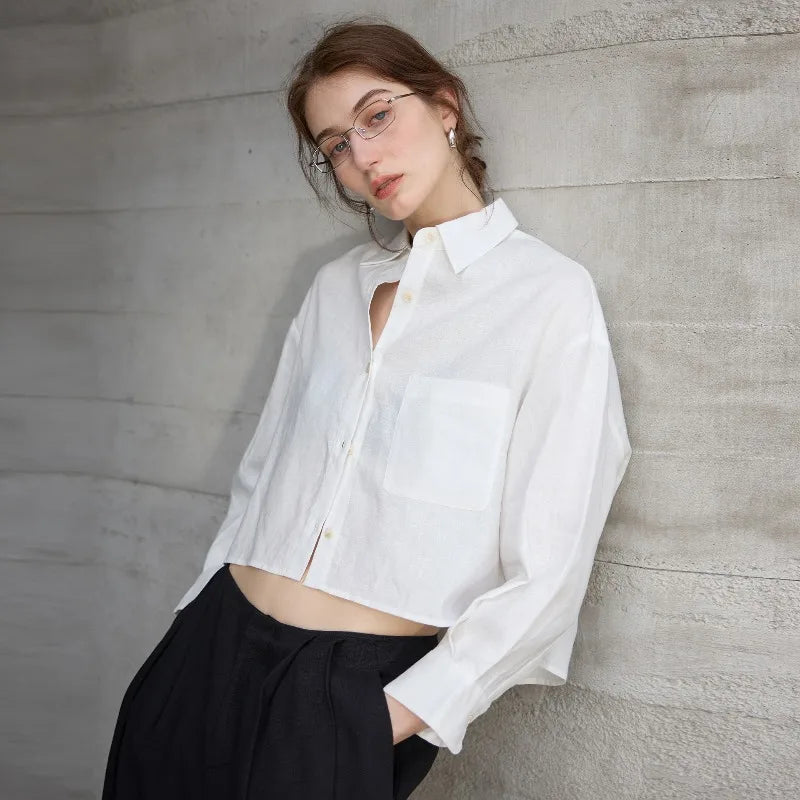 Chemise courte oversize pour femme, 100 % lin