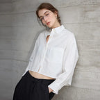 Chemise courte oversize pour femme, 100 % lin