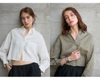 Chemise courte oversize pour femme, 100 % lin