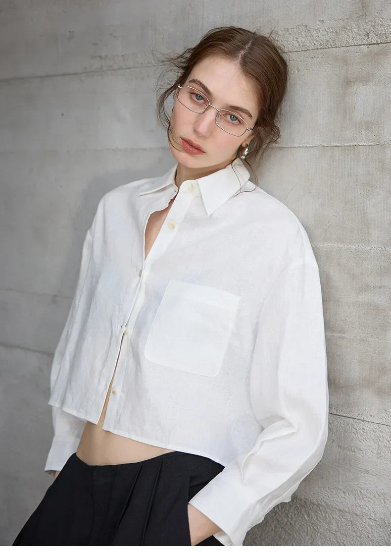 Chemise courte oversize pour femme, 100 % lin