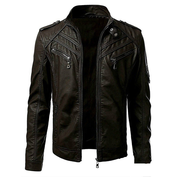 Giacca Biker Uomo in Pelle con Tasche Multiple e Zip – Stile Motociclista Urbano