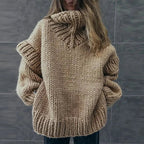 Pull oversize pour femme à col montant – pull d’hiver en grosse maille
