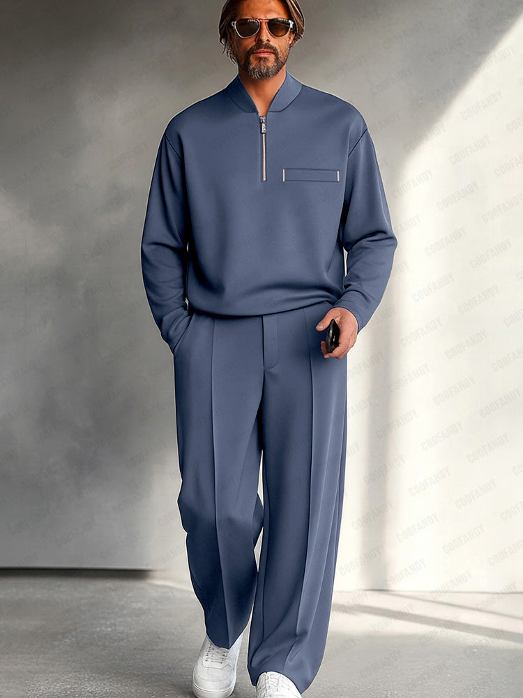 Completo Uomo Due Pezzi con Mezza Zip – Maglia a Maniche Lunghe e Pantaloni a Gamba Larga Casual Elegante
