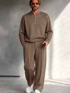 Completo Uomo Due Pezzi con Mezza Zip – Maglia a Maniche Lunghe e Pantaloni a Gamba Larga Casual Elegante
