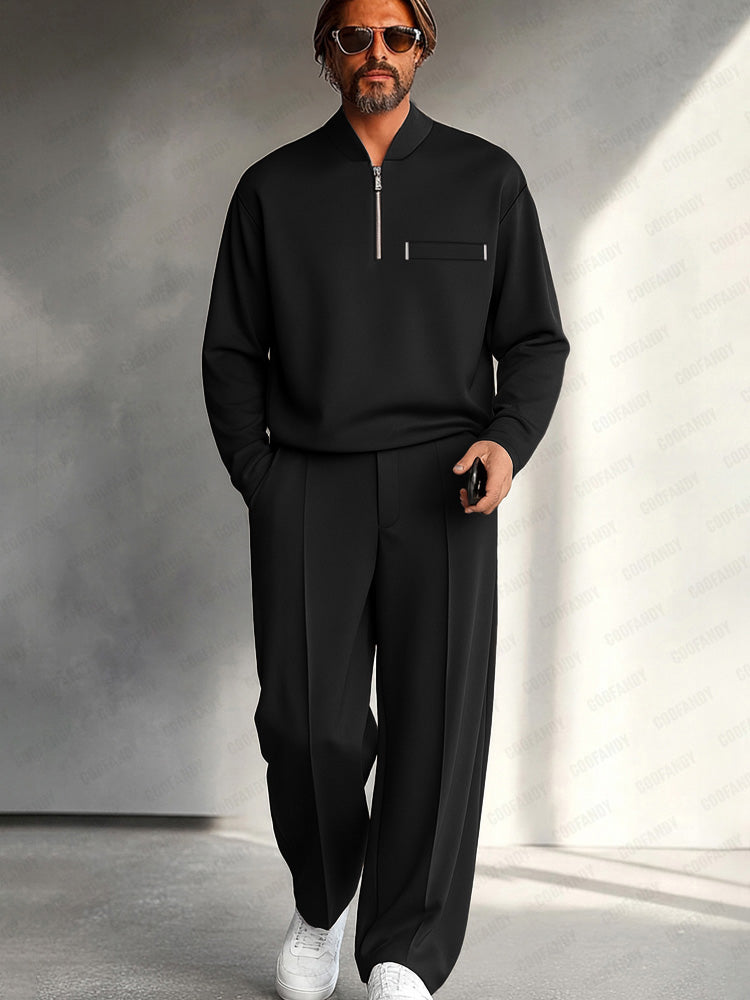 Completo Uomo Due Pezzi con Mezza Zip – Maglia a Maniche Lunghe e Pantaloni a Gamba Larga Casual Elegante