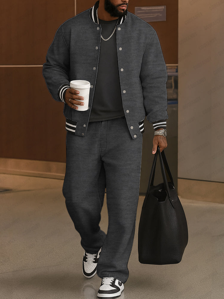 Completo Uomo Due Pezzi con Bomber e Pantaloni Coordinati – Set Casual Sportivo con Bordi a Righe