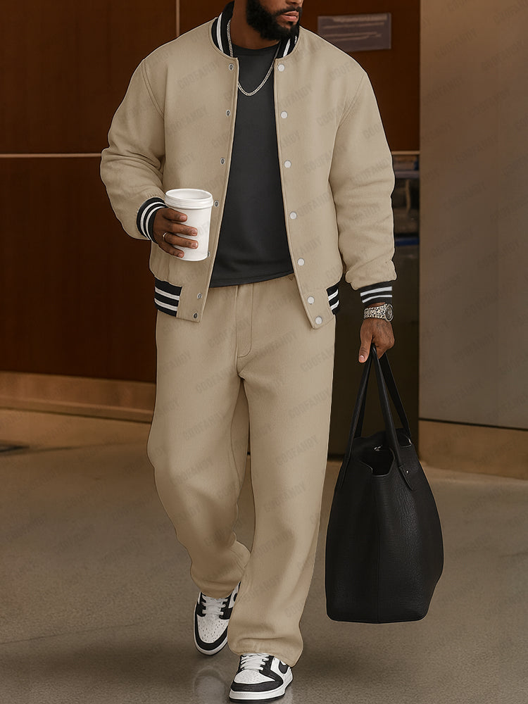 Completo Uomo Due Pezzi con Bomber e Pantaloni Coordinati – Set Casual Sportivo con Bordi a Righe