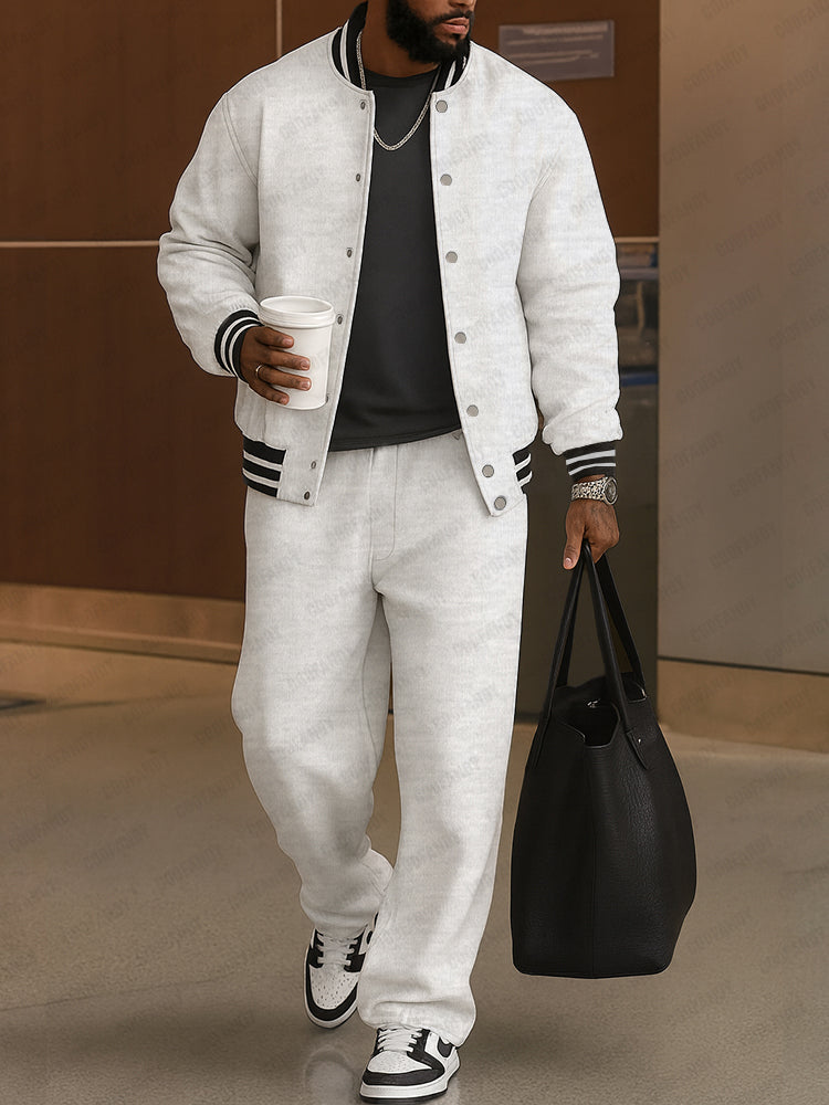 Completo Uomo Due Pezzi con Bomber e Pantaloni Coordinati – Set Casual Sportivo con Bordi a Righe