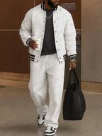 Completo Uomo Due Pezzi con Bomber e Pantaloni Coordinati – Set Casual Sportivo con Bordi a Righe