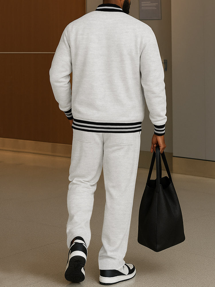 Completo Uomo Due Pezzi con Bomber e Pantaloni Coordinati – Set Casual Sportivo con Bordi a Righe