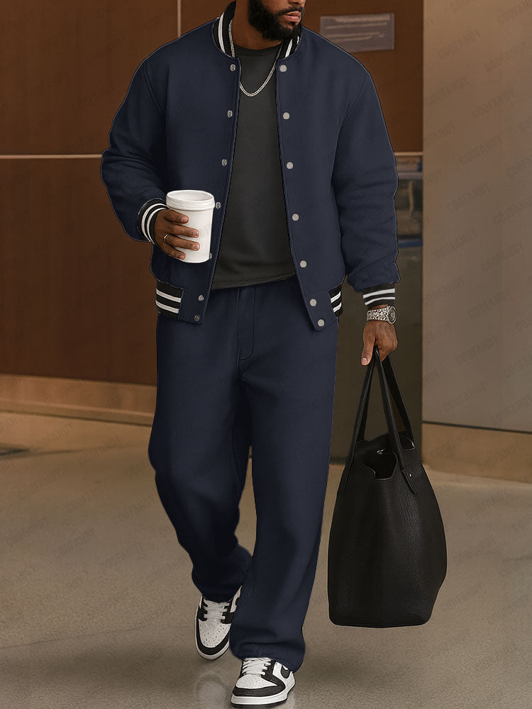 Completo Uomo Due Pezzi con Bomber e Pantaloni Coordinati – Set Casual Sportivo con Bordi a Righe