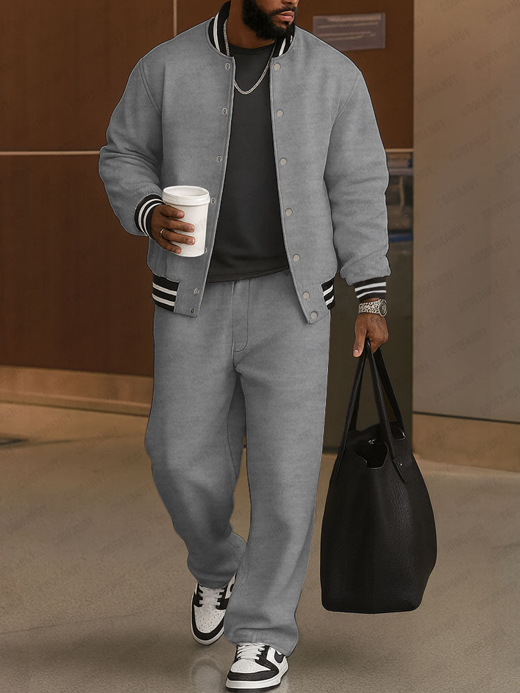 Completo Uomo Due Pezzi con Bomber e Pantaloni Coordinati – Set Casual Sportivo con Bordi a Righe