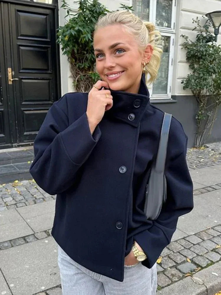 Giacca Corta Donna Elegante con Collo Alto