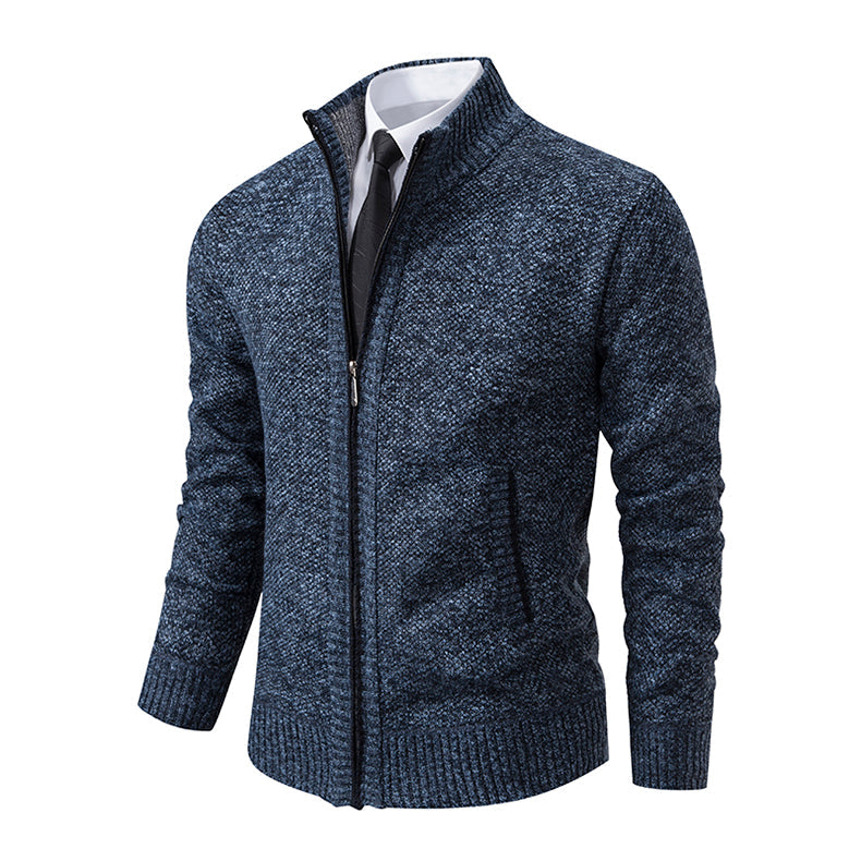 Cardigan Uomo Testurizzato con Zip Integrale e Collo Alto