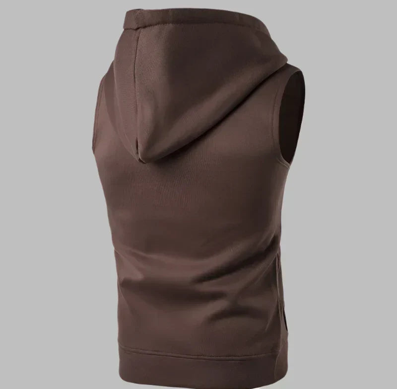 Gilet Uomo con Cappuccio e Zip – Felpa Smanicata Leggera e Casual