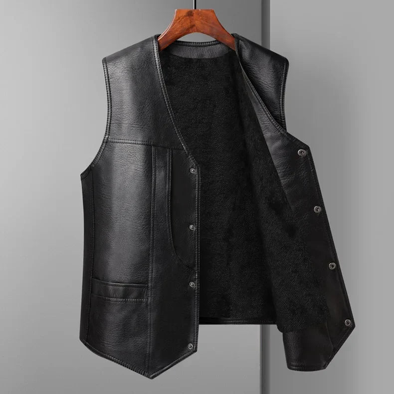 Chaleco de hombre de invierno de cuero con forro de forro polar – Calidez y estilo clásico