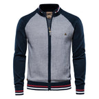 Cardigan Uomo Bicolore con Zip e Collo Alto a Coste