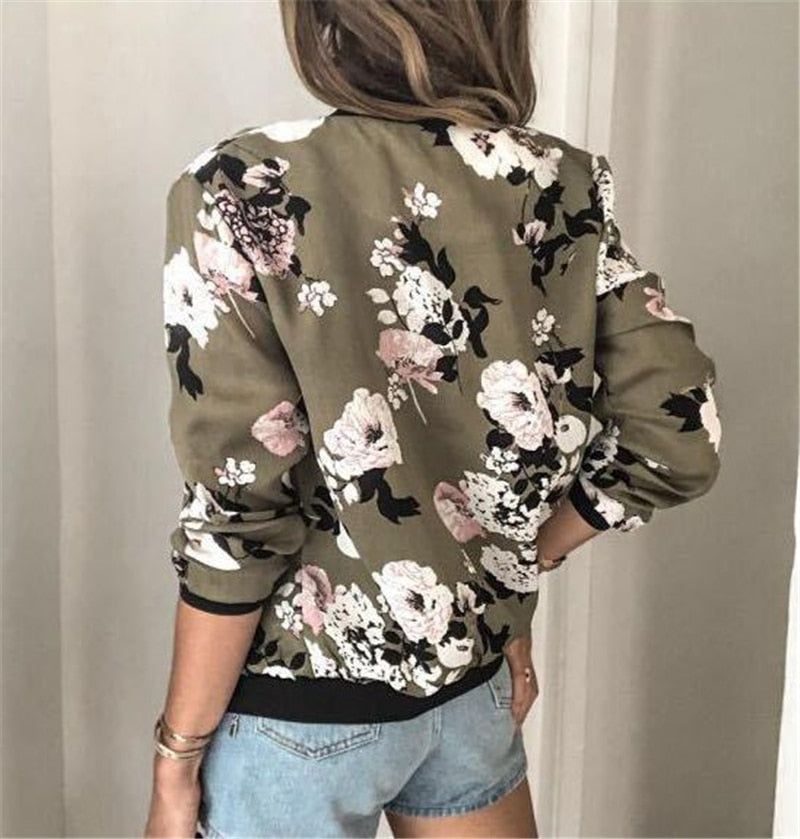Bomber Donna Leggero con Stampa Floreale e Zip