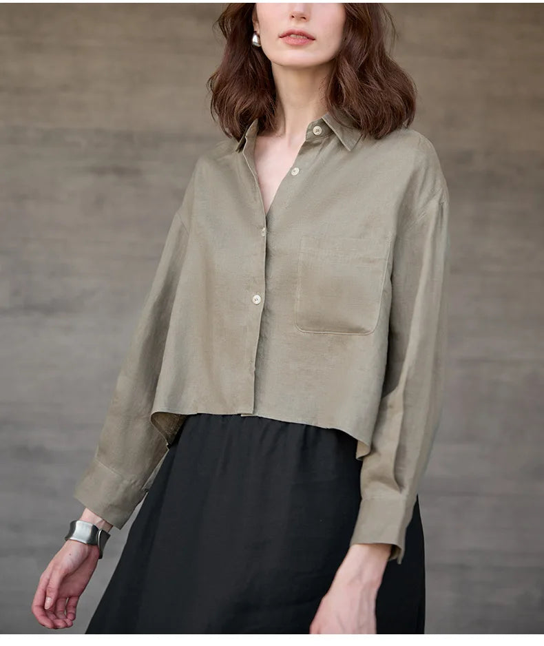 Chemise courte oversize pour femme, 100 % lin