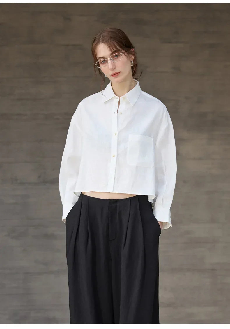 Chemise courte oversize pour femme, 100 % lin