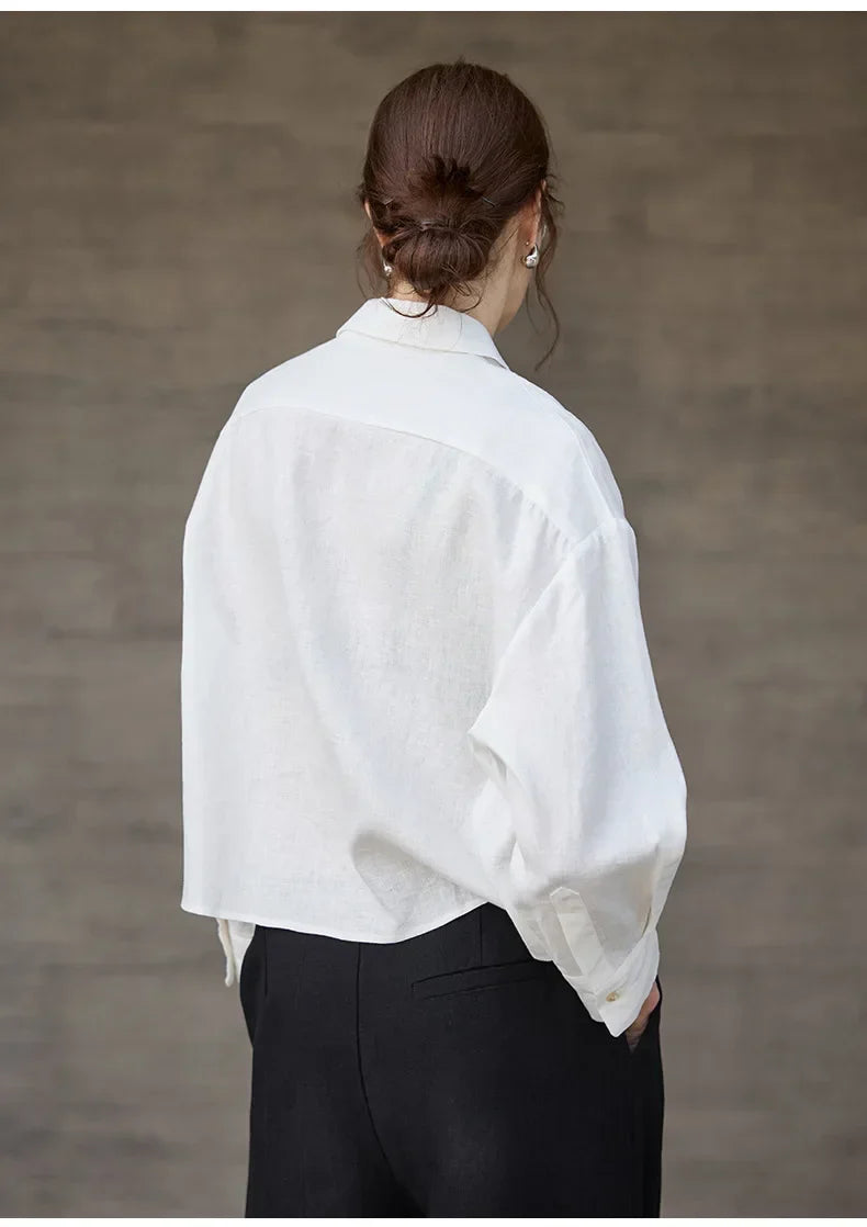 Chemise courte oversize pour femme, 100 % lin