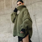 Pull oversize pour femme à col montant – pull d’hiver en grosse maille