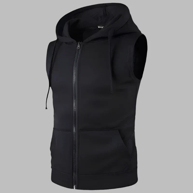 Gilet Uomo con Cappuccio e Zip – Felpa Smanicata Leggera e Casual
