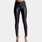 Pantalon skinny pour femme taille haute - effet cuir noir extensible