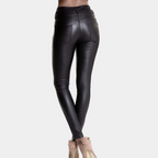 Pantalon skinny pour femme taille haute - effet cuir noir extensible